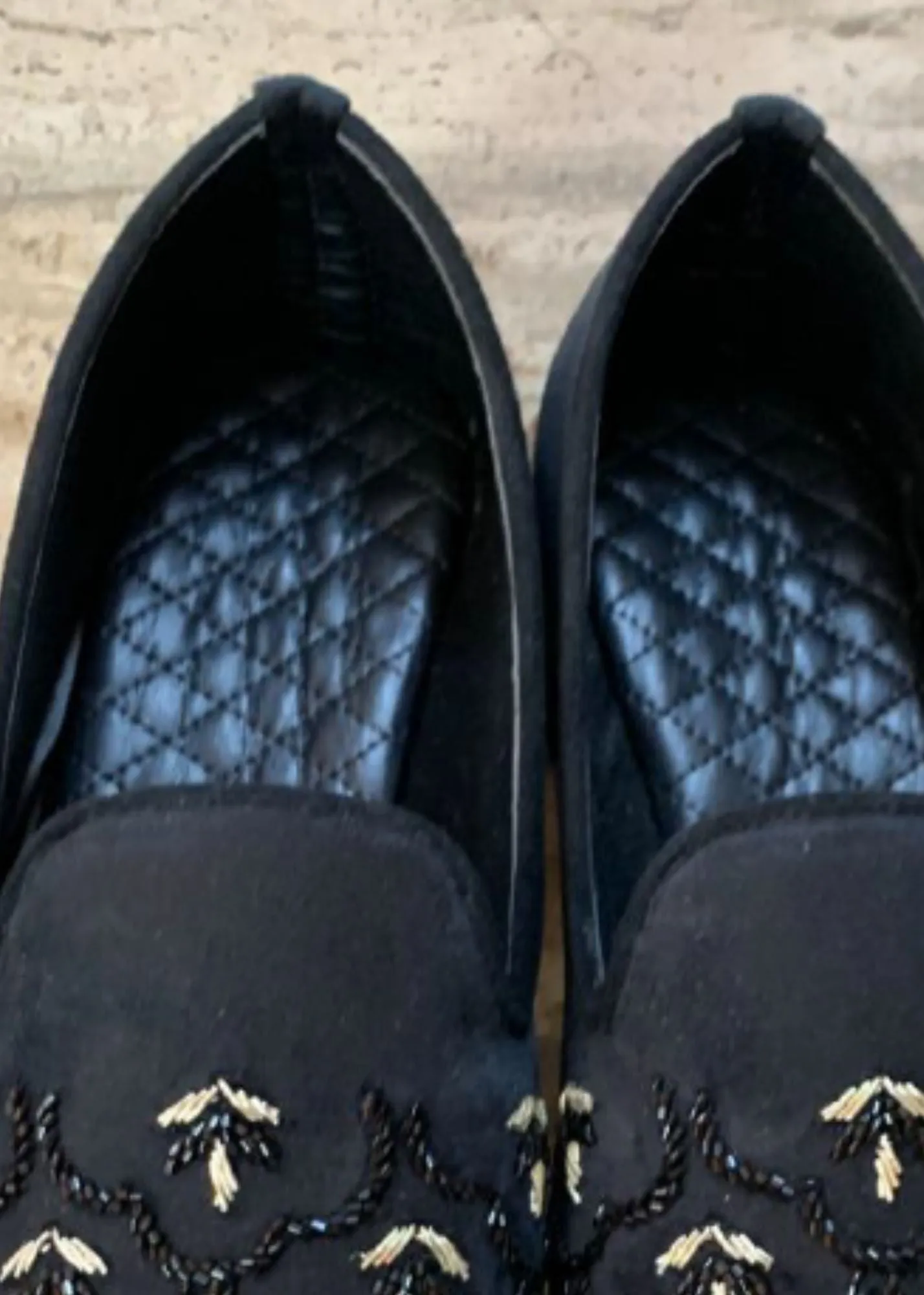 Black Hand Work Suede Loafers for Mens