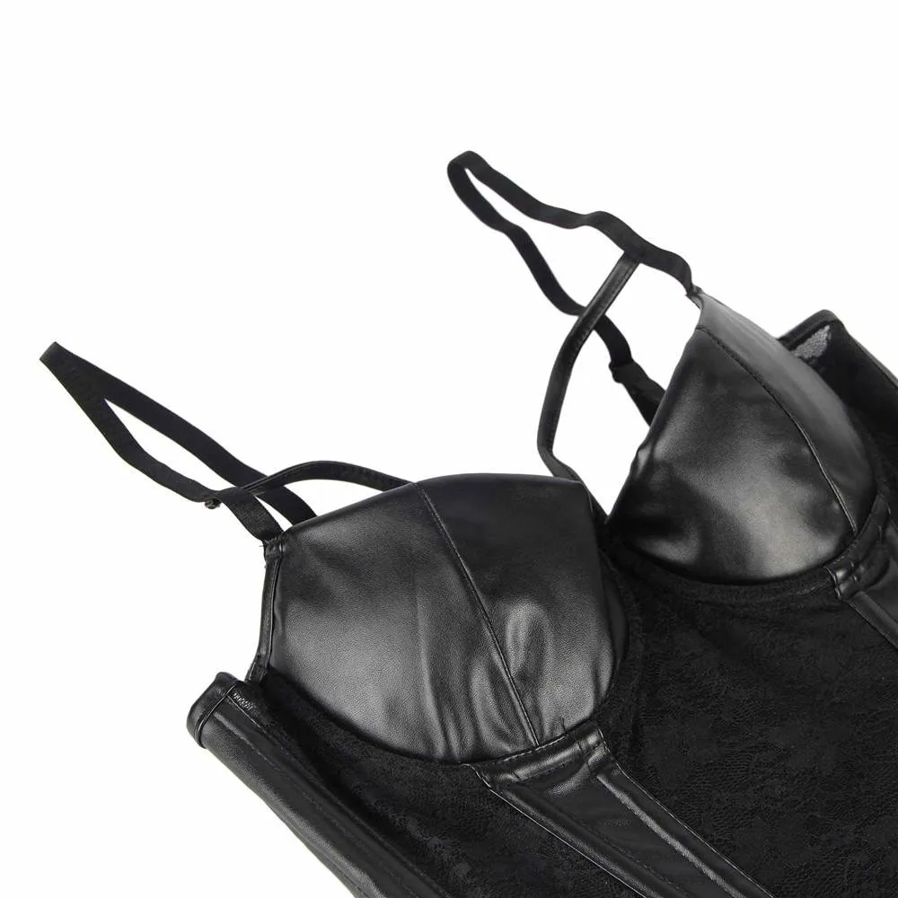 Black Lace Leather Stitching Sexy Corset