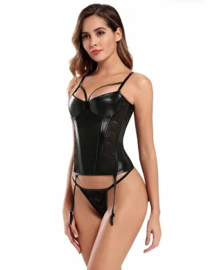 Black Lace Leather Stitching Sexy Corset