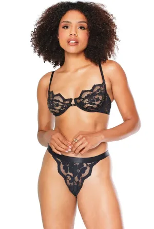 Black Lace Underwire Bra & Lace Gstring Set