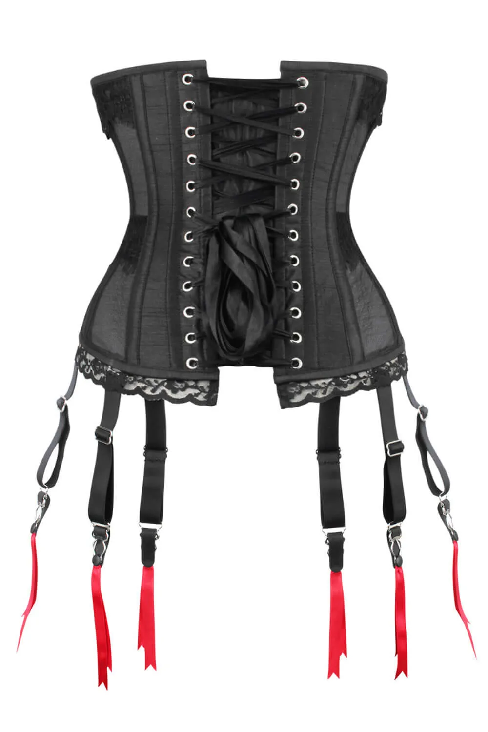 Black Mesh Waist Taming Underbust With Lace Trim and Suspender Clips