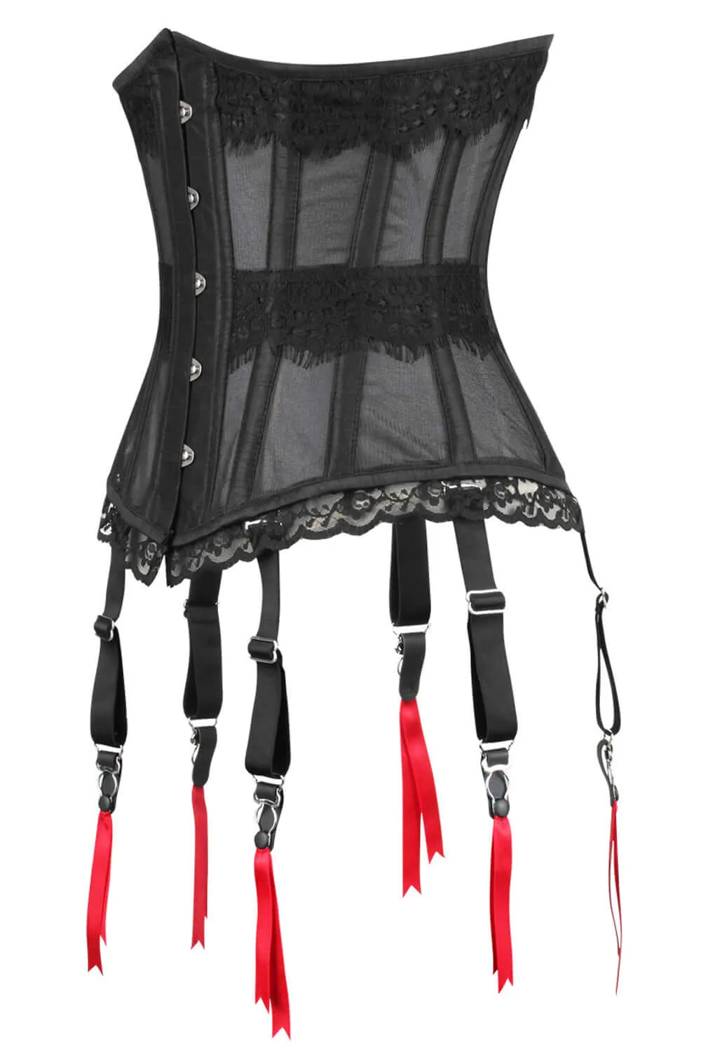 Black Mesh Waist Taming Underbust With Lace Trim and Suspender Clips
