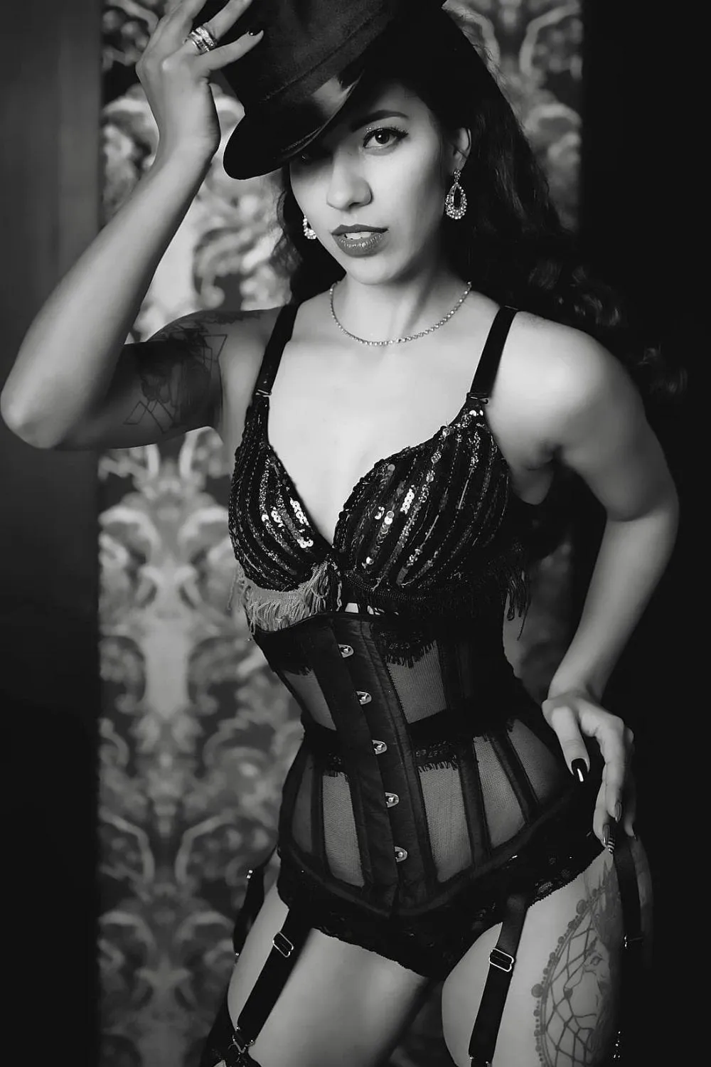 Black Mesh Waist Taming Underbust With Lace Trim and Suspender Clips