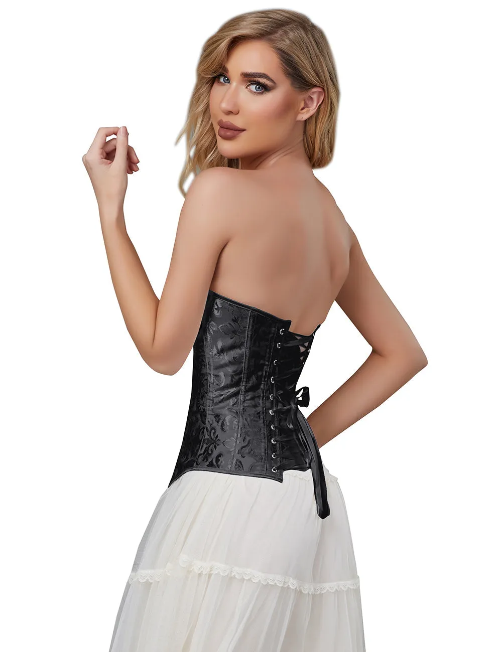 Black off Shoulder 12 Pieces Plastic Bones Corsets With Panties