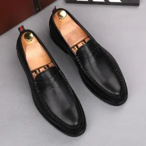 Black Round Toe Loafer Casual Shoes for Men, Handcrafted Leather