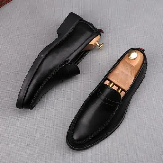 Black Round Toe Loafer Casual Shoes for Men, Handcrafted Leather