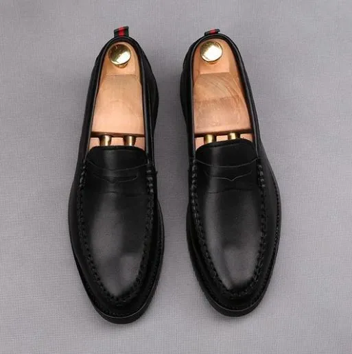 Black Round Toe Loafer Casual Shoes for Men, Handcrafted Leather