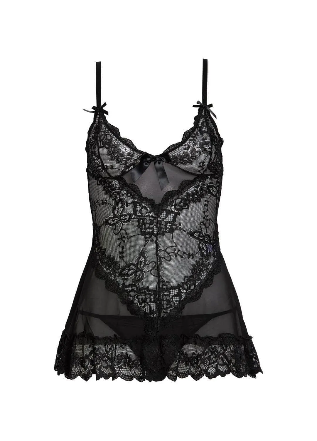 Black Sheer Mesh & Lace Women's Babydoll Set