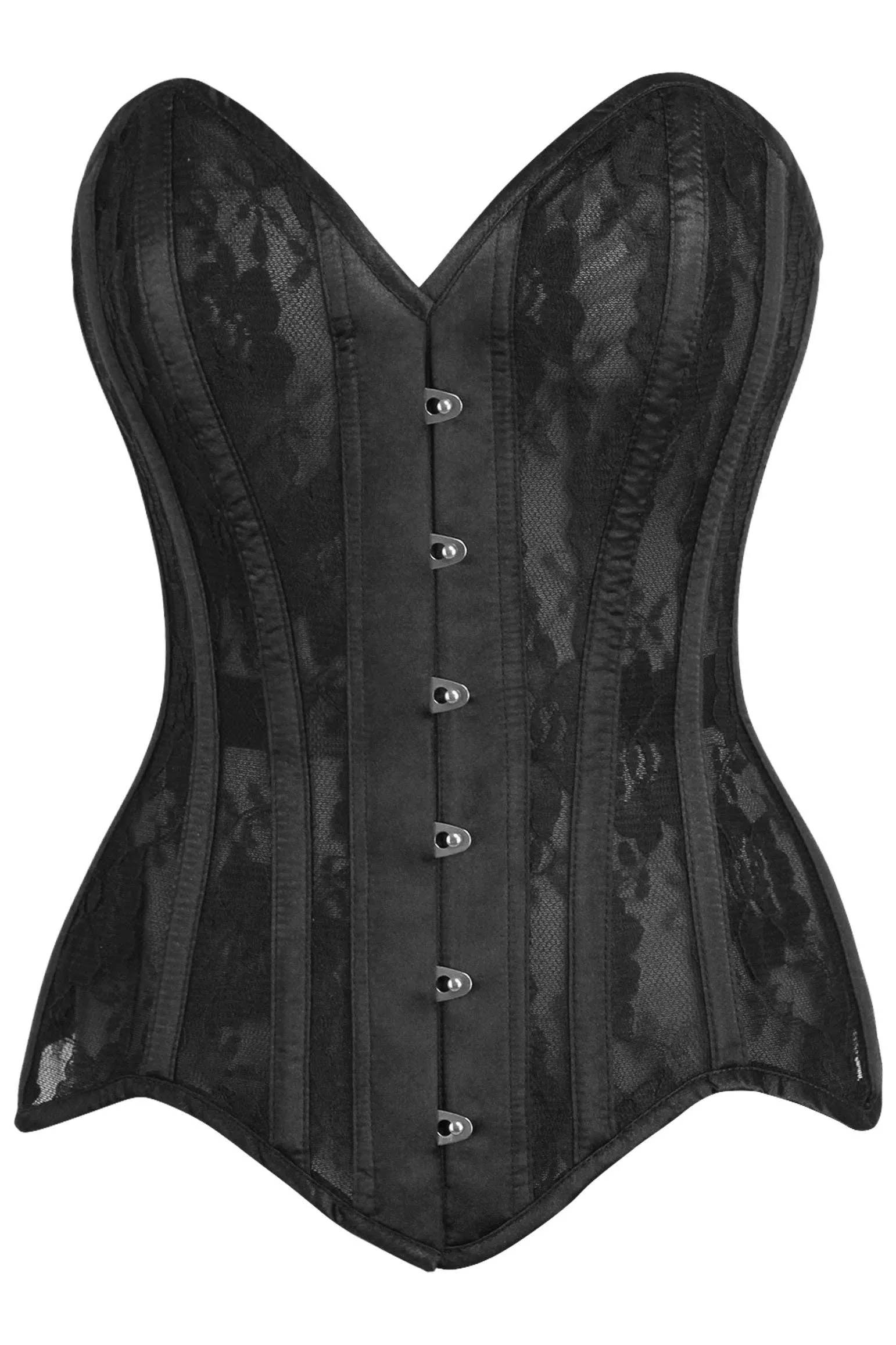 Black Sheer Mesh Net and Lace Steel Boned Overbust Corset