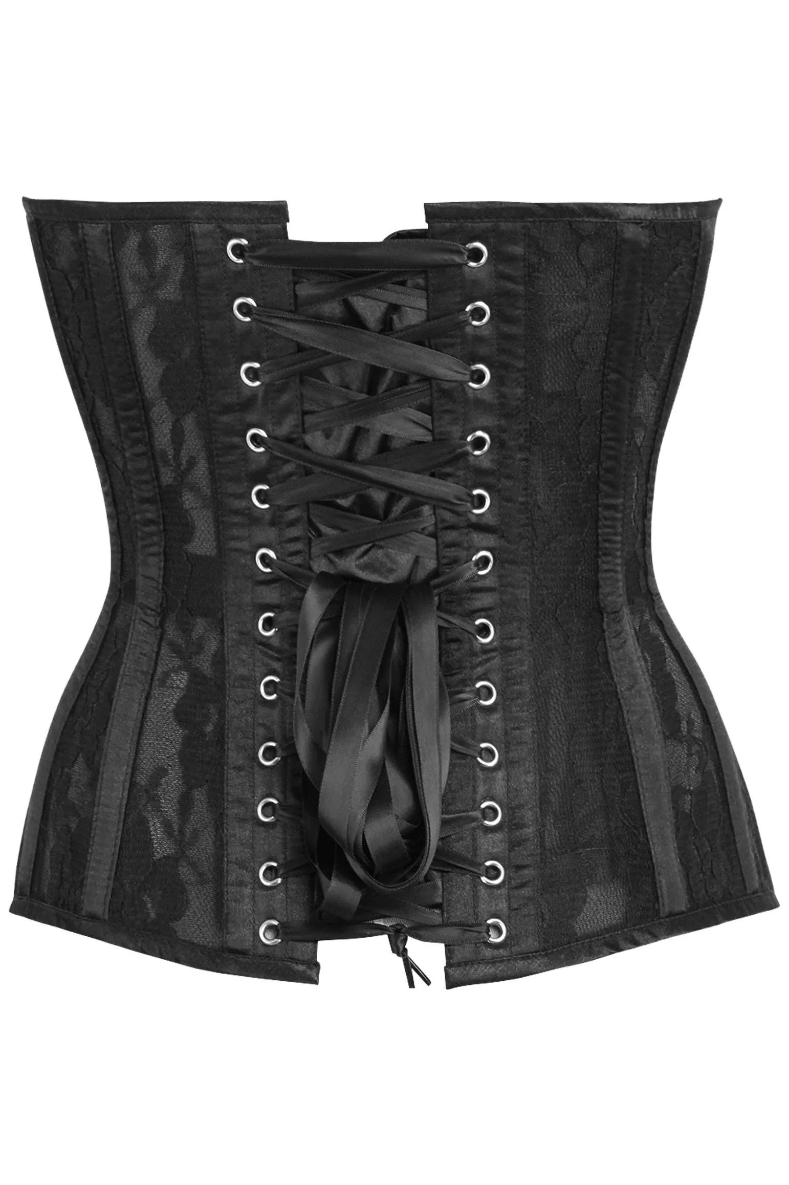 Black Sheer Mesh Net and Lace Steel Boned Overbust Corset