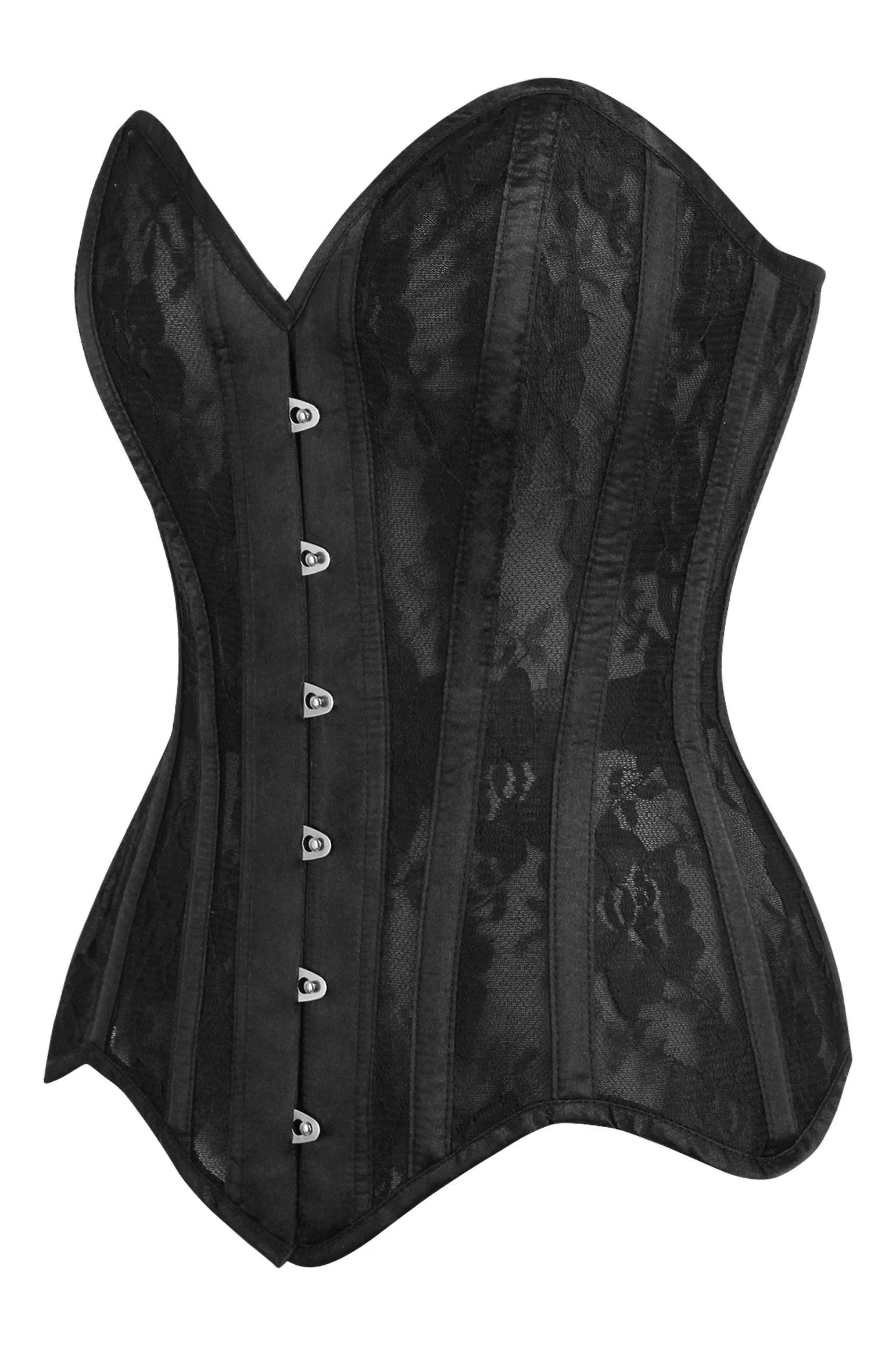 Black Sheer Mesh Net and Lace Steel Boned Overbust Corset