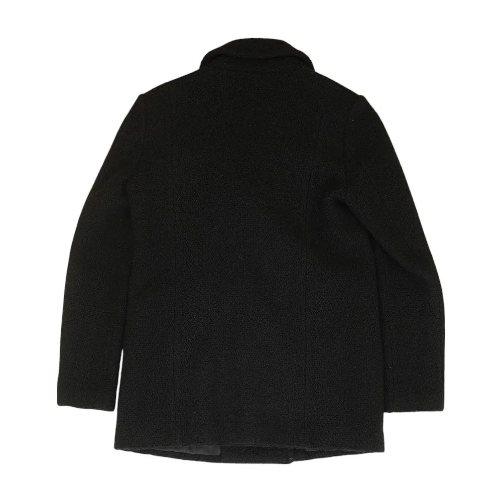 Black Solid Peacoat Coat
