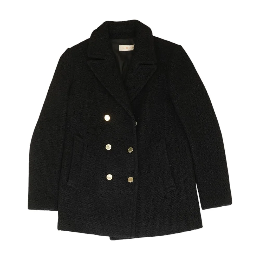 Black Solid Peacoat Coat