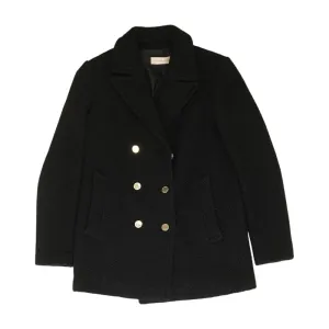 Black Solid Peacoat Coat