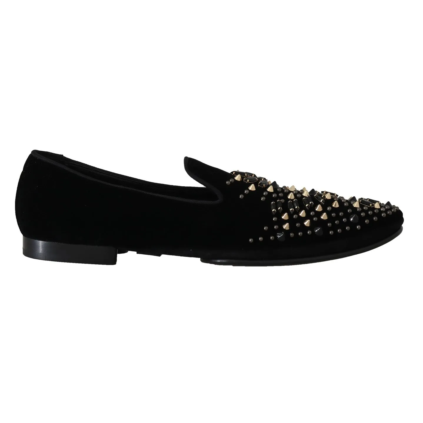 Black Velvet Suede Crystal Loafers