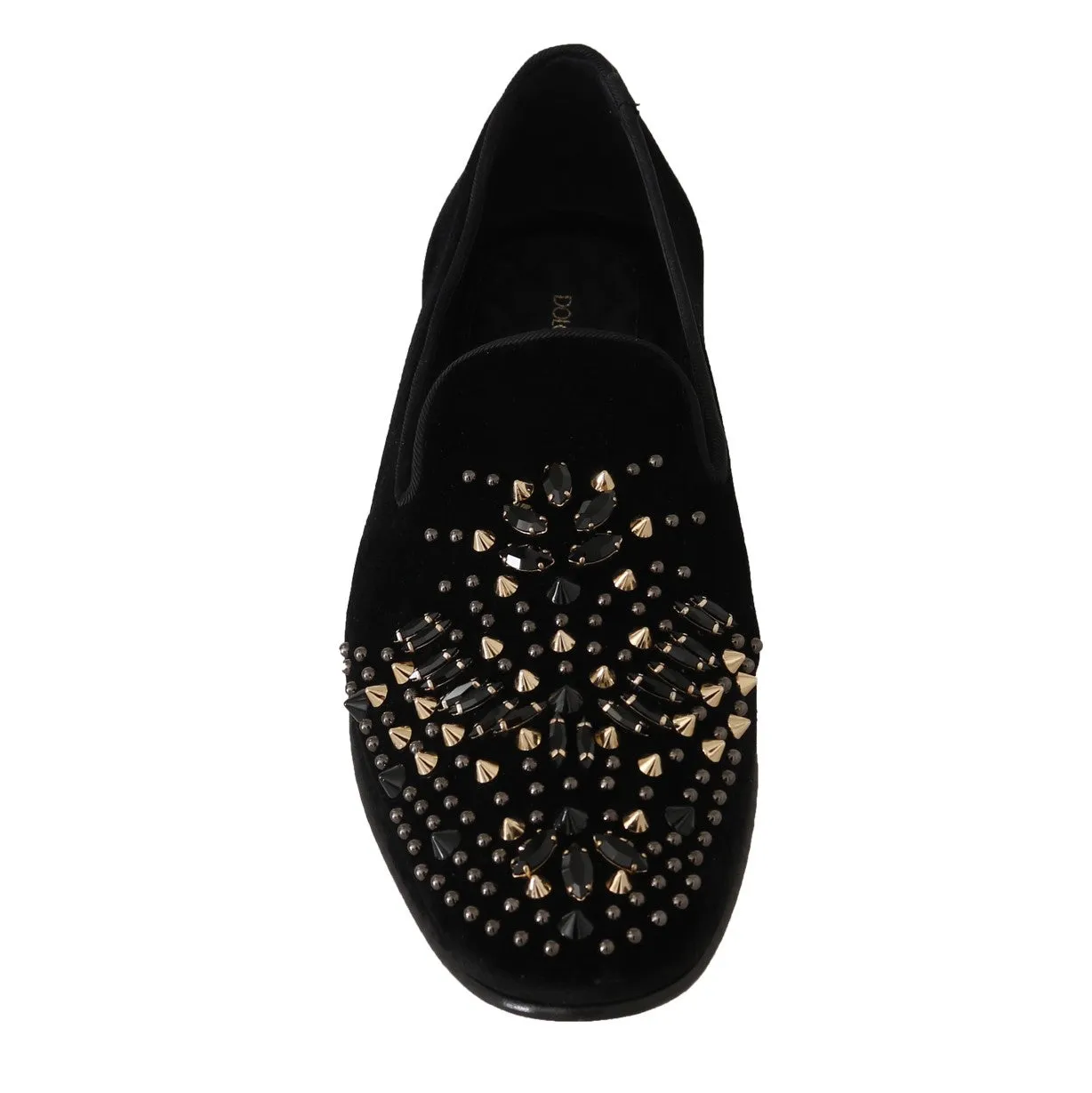 Black Velvet Suede Crystal Loafers