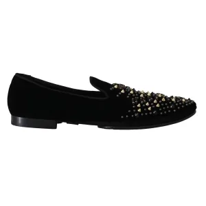 Black Velvet Suede Crystal Loafers