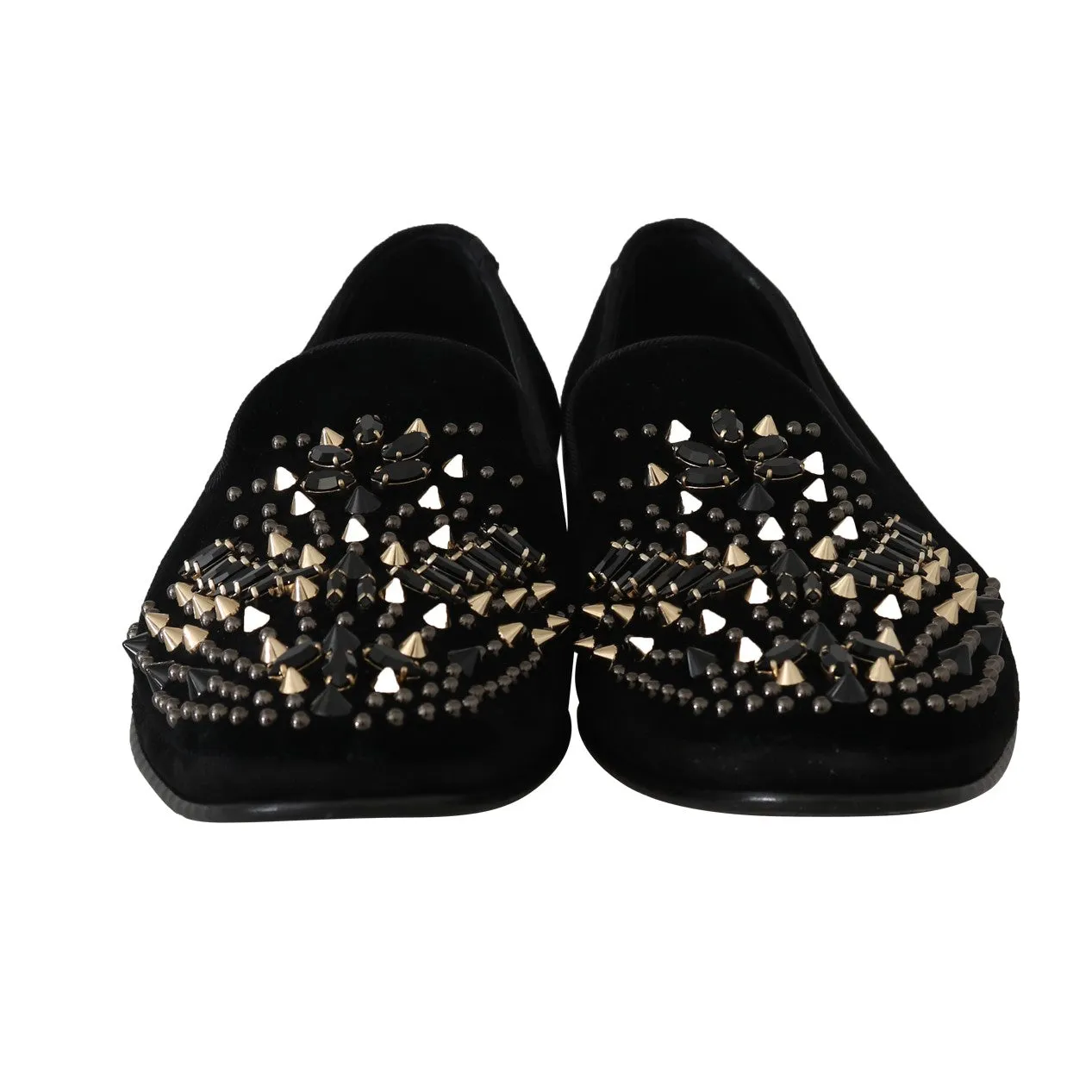Black Velvet Suede Crystal Loafers
