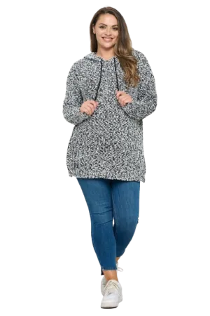 Black White Plus Size Ribbed Popcorn Knit Tunic Hoodie Sweater - Pack of 6