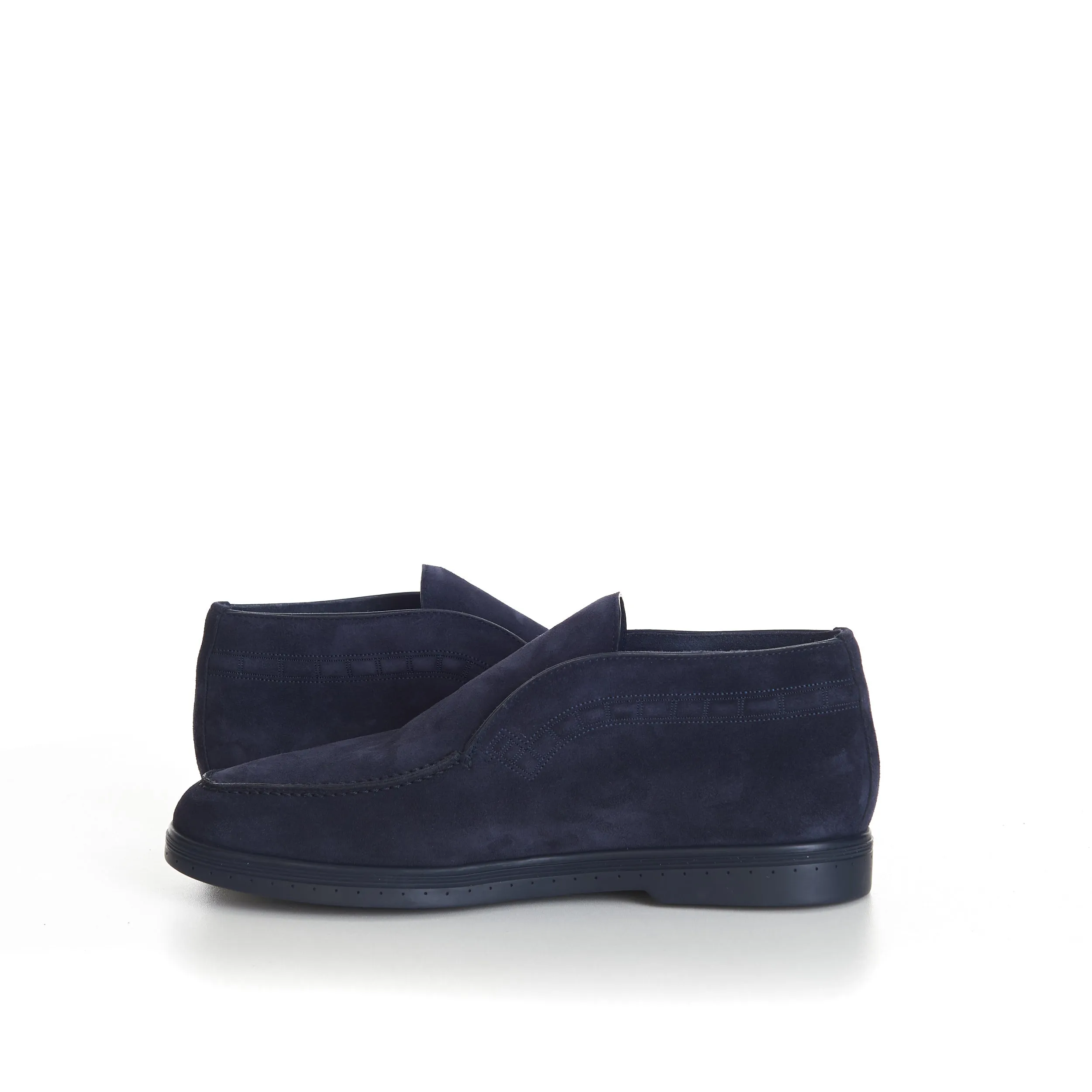 Blue Ankle Suede Loafers With Rubber Soles