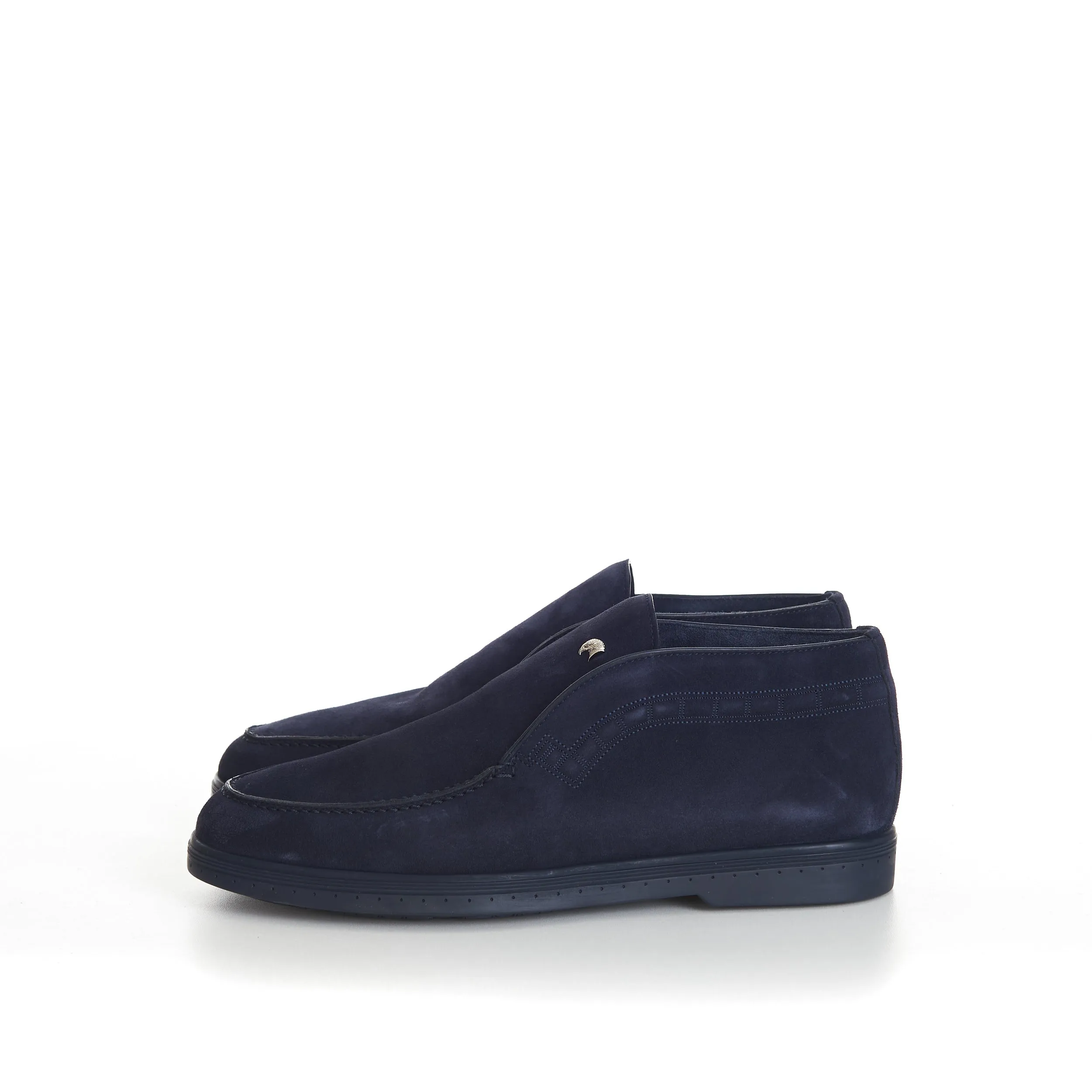 Blue Ankle Suede Loafers With Rubber Soles