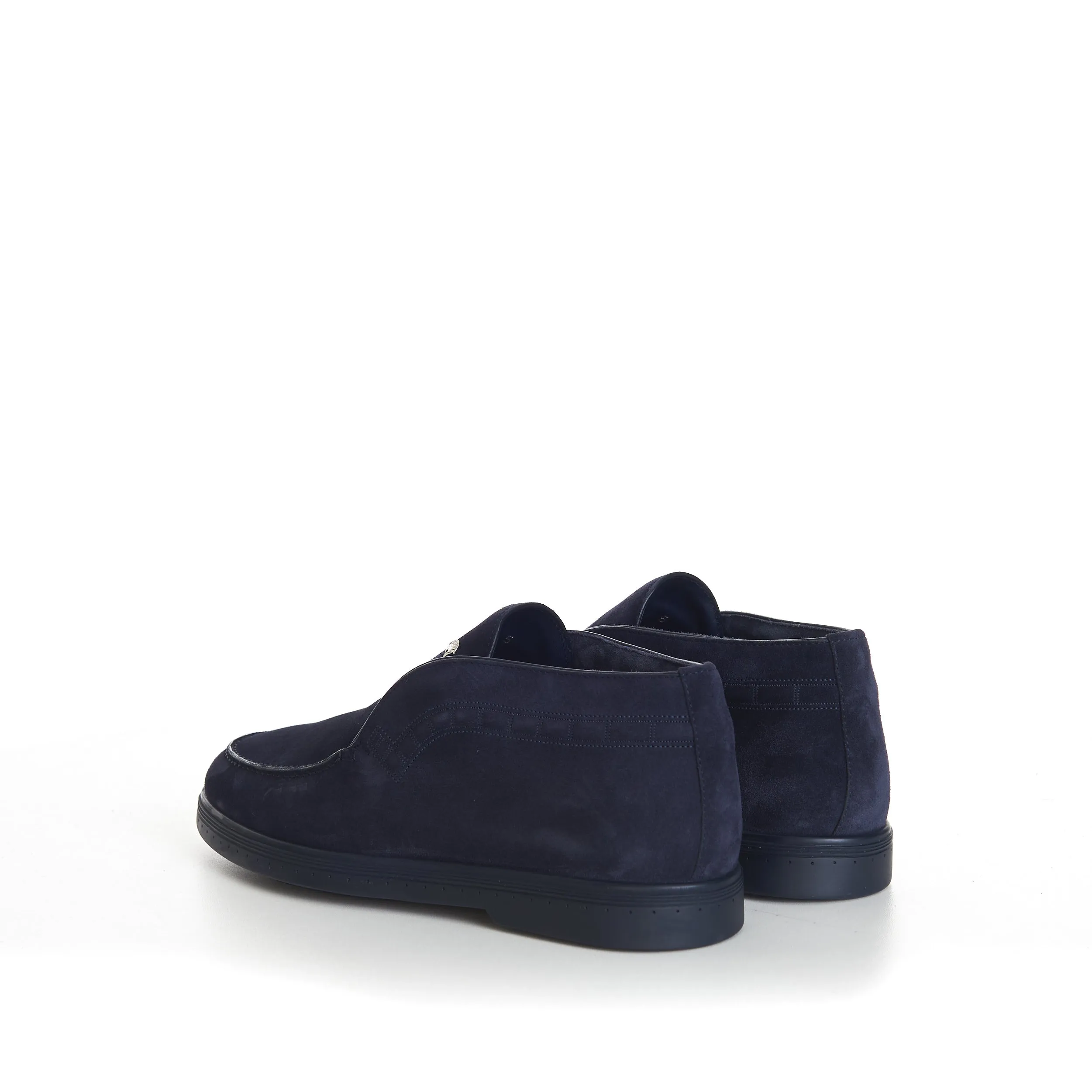 Blue Ankle Suede Loafers With Rubber Soles