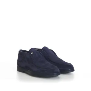 Blue Ankle Suede Loafers With Rubber Soles