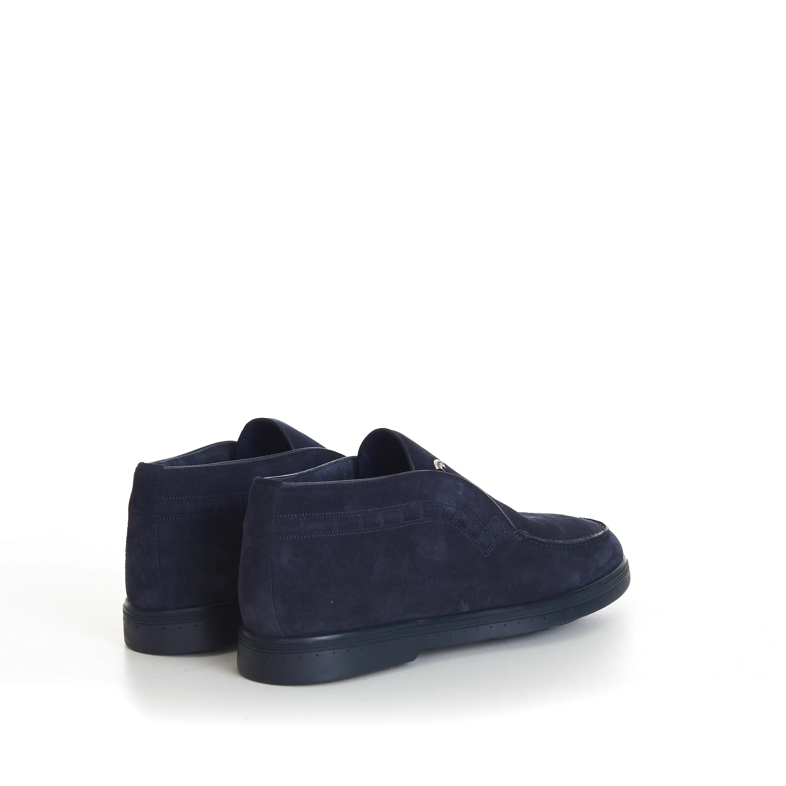 Blue Ankle Suede Loafers With Rubber Soles