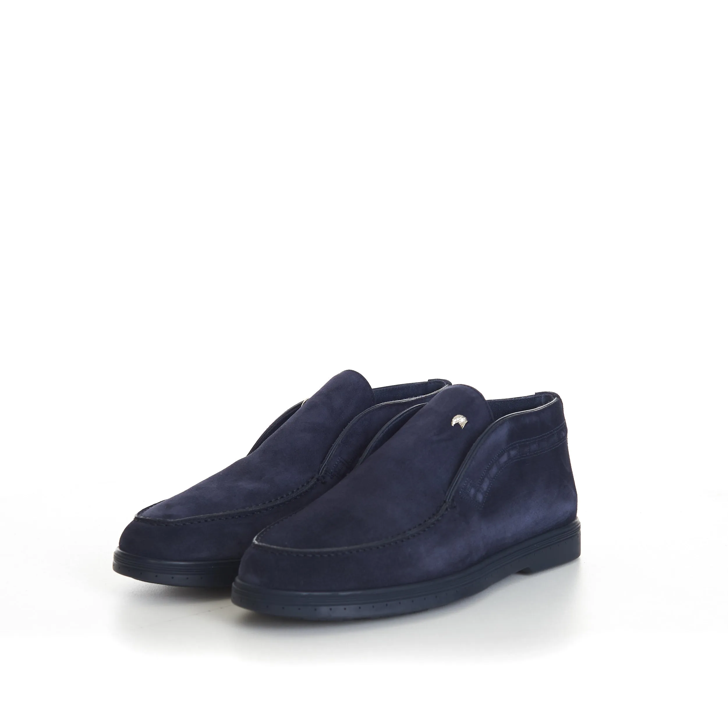 Blue Ankle Suede Loafers With Rubber Soles