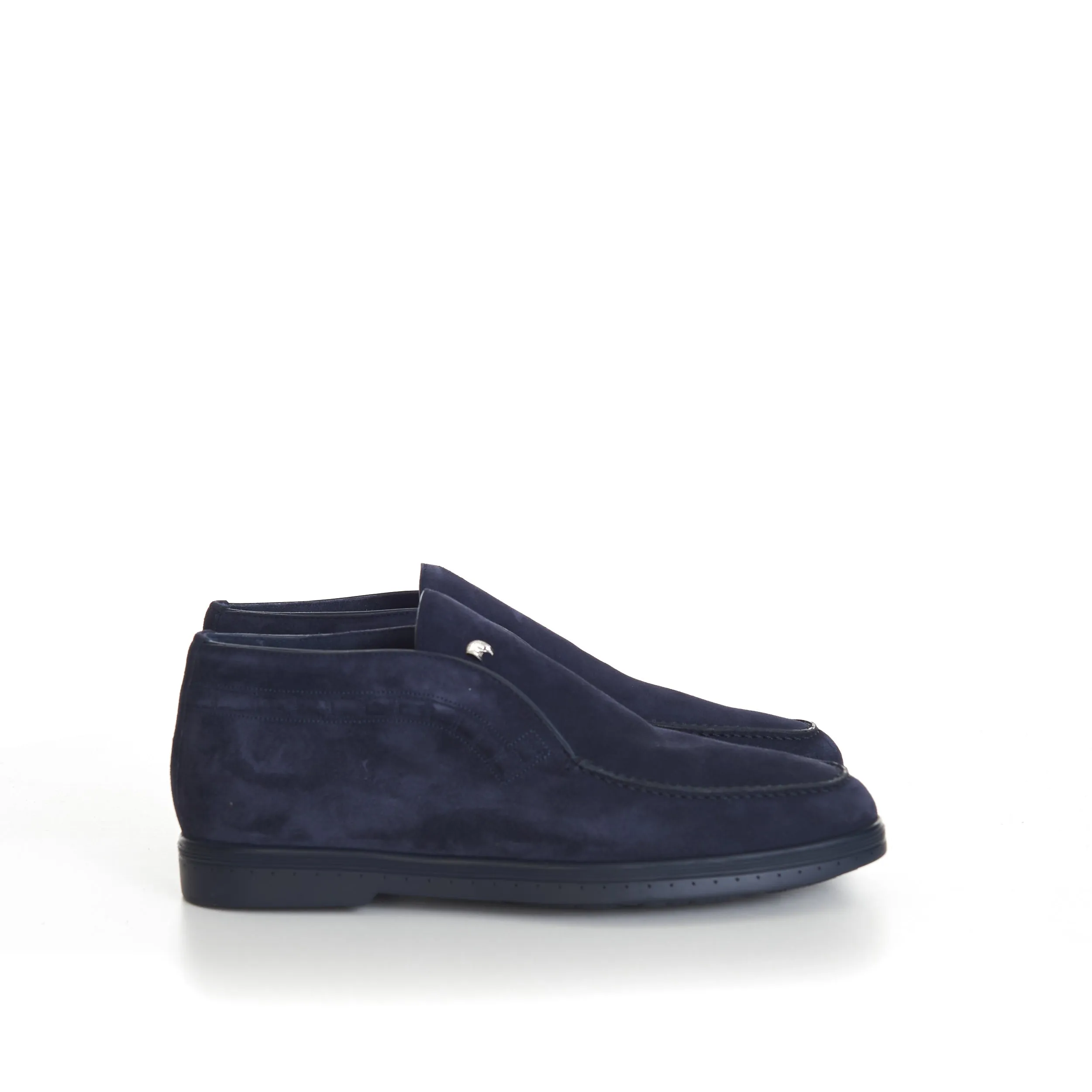 Blue Ankle Suede Loafers With Rubber Soles