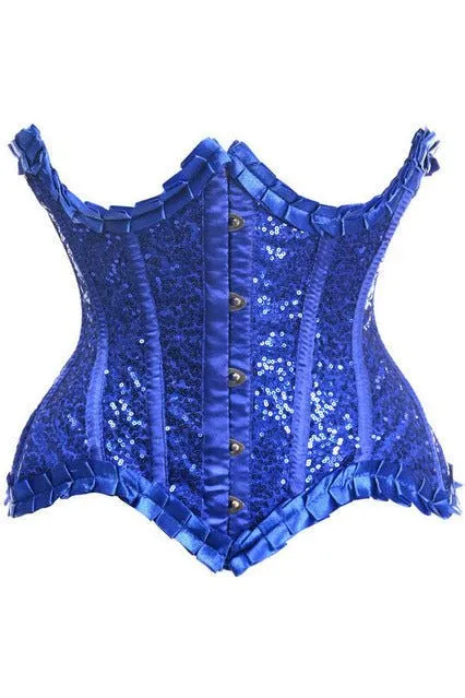 Blue Satin Sequin Underwire Steel Boned Cincher Corset