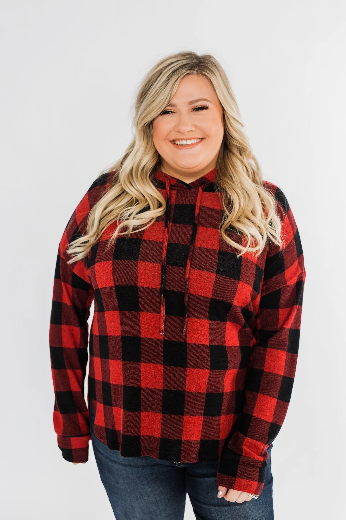 Brand New Day Drawstring Hoodie- Buffalo Plaid