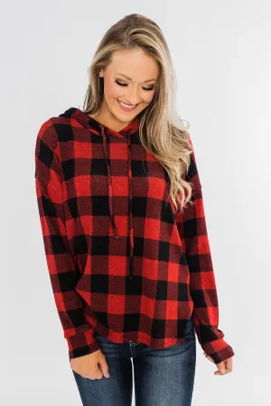 Brand New Day Drawstring Hoodie- Buffalo Plaid