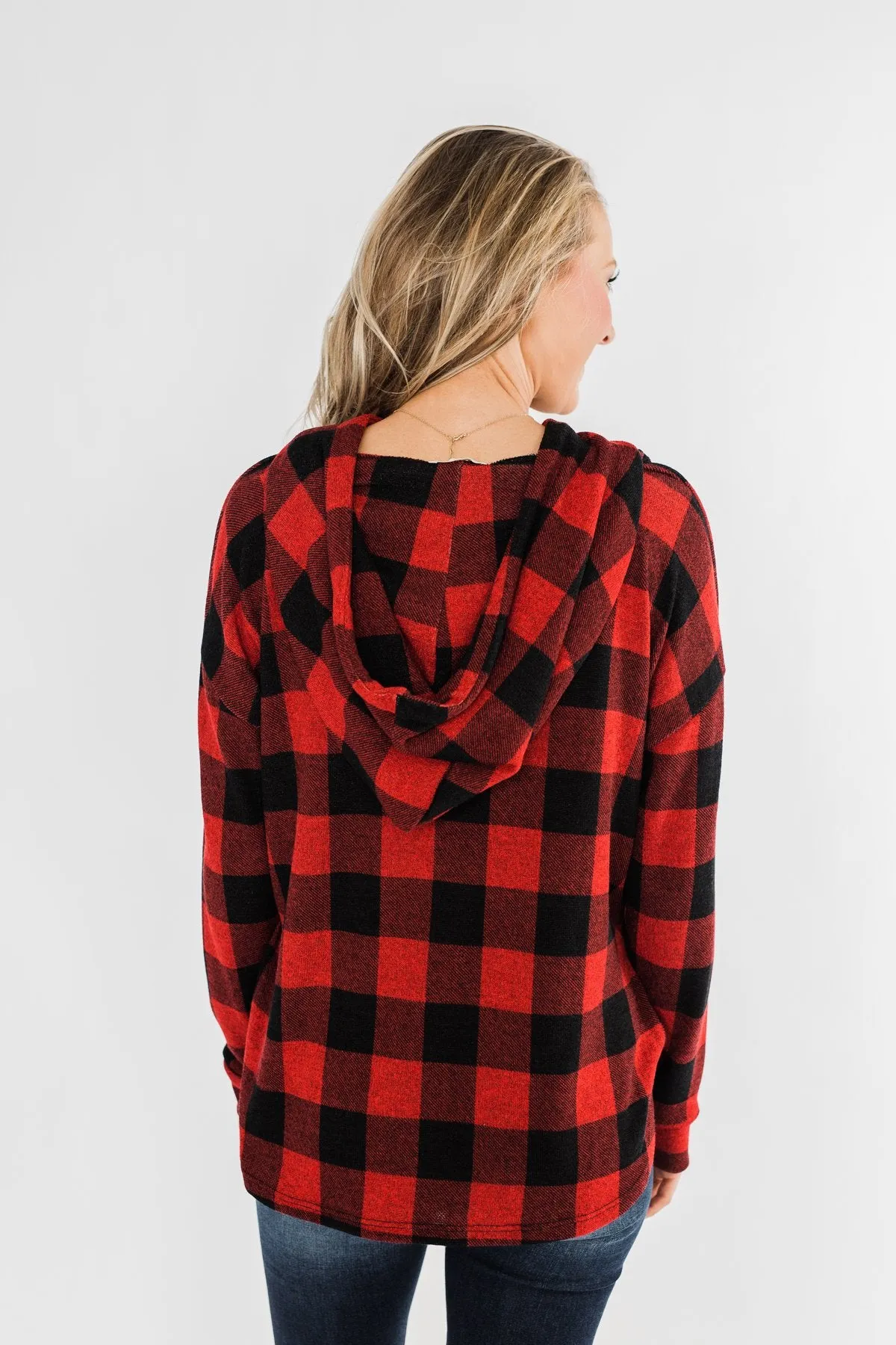Brand New Day Drawstring Hoodie- Buffalo Plaid