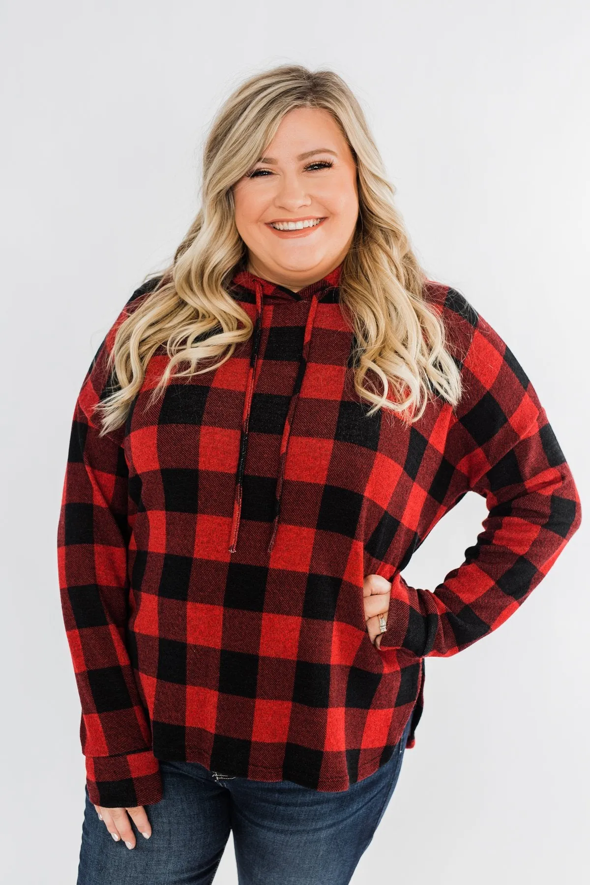 Brand New Day Drawstring Hoodie- Buffalo Plaid
