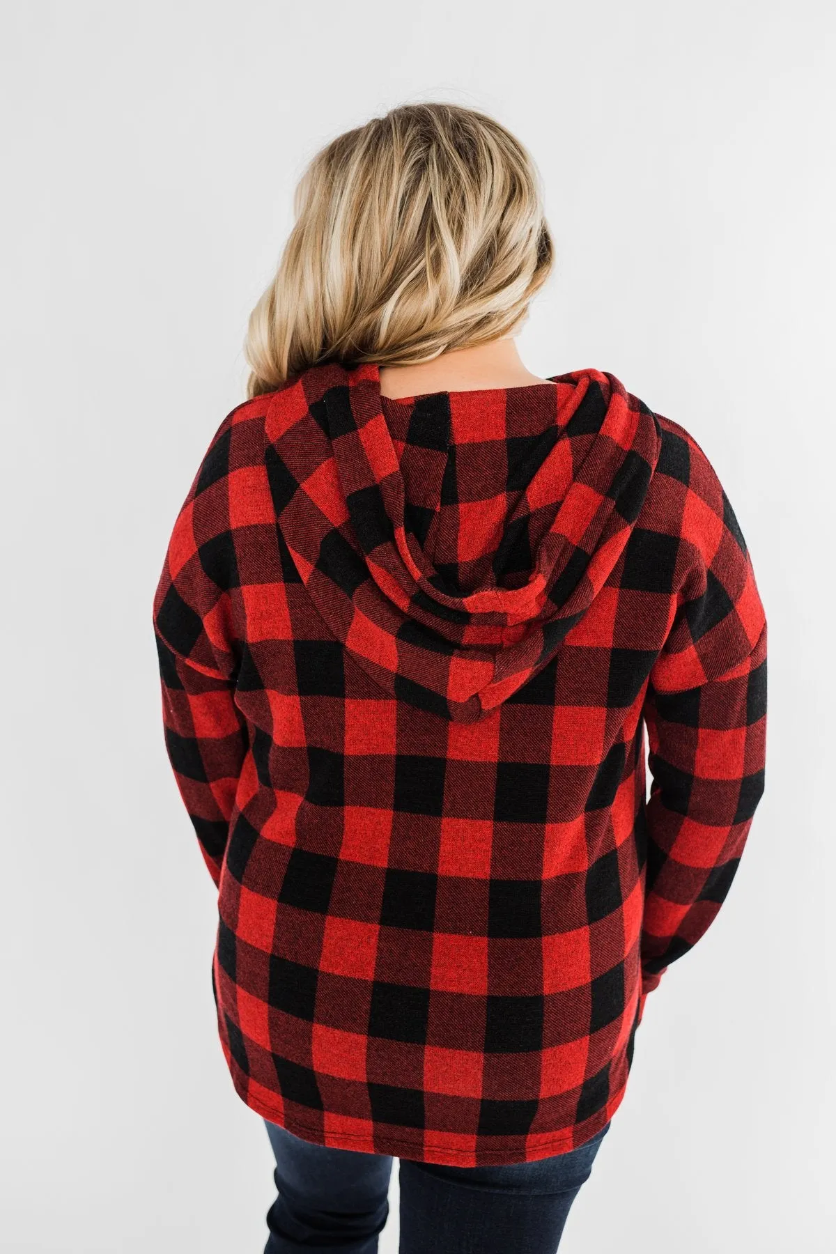 Brand New Day Drawstring Hoodie- Buffalo Plaid