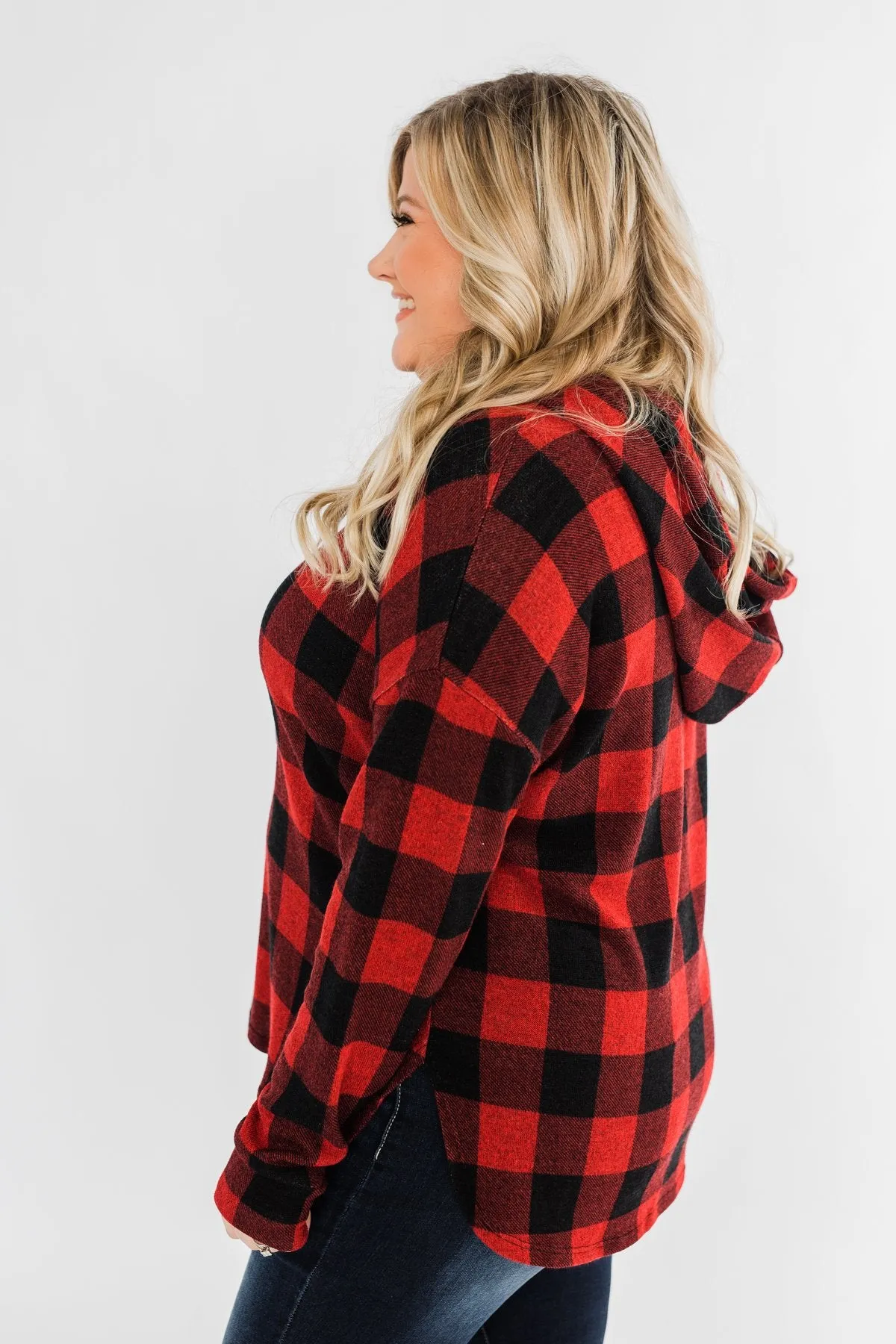 Brand New Day Drawstring Hoodie- Buffalo Plaid