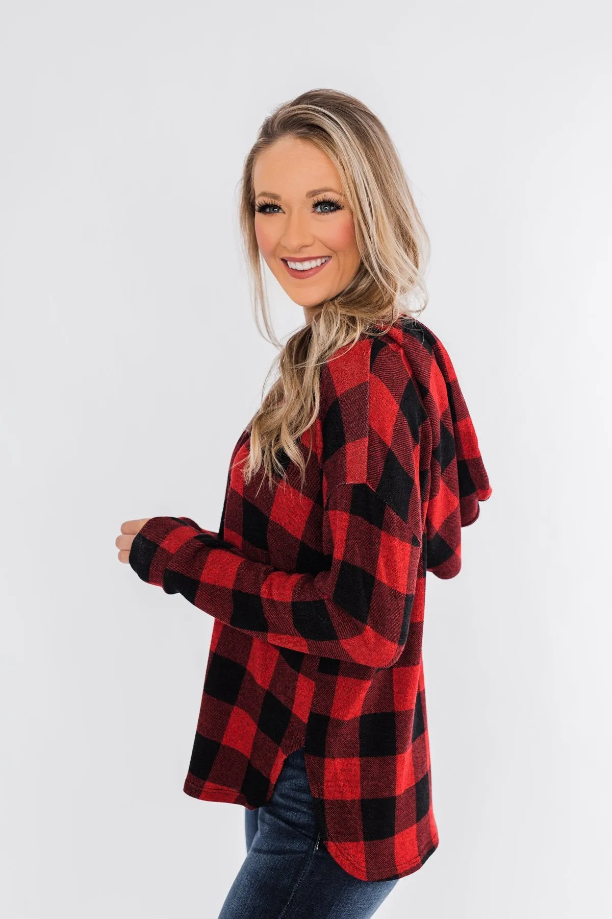 Brand New Day Drawstring Hoodie- Buffalo Plaid