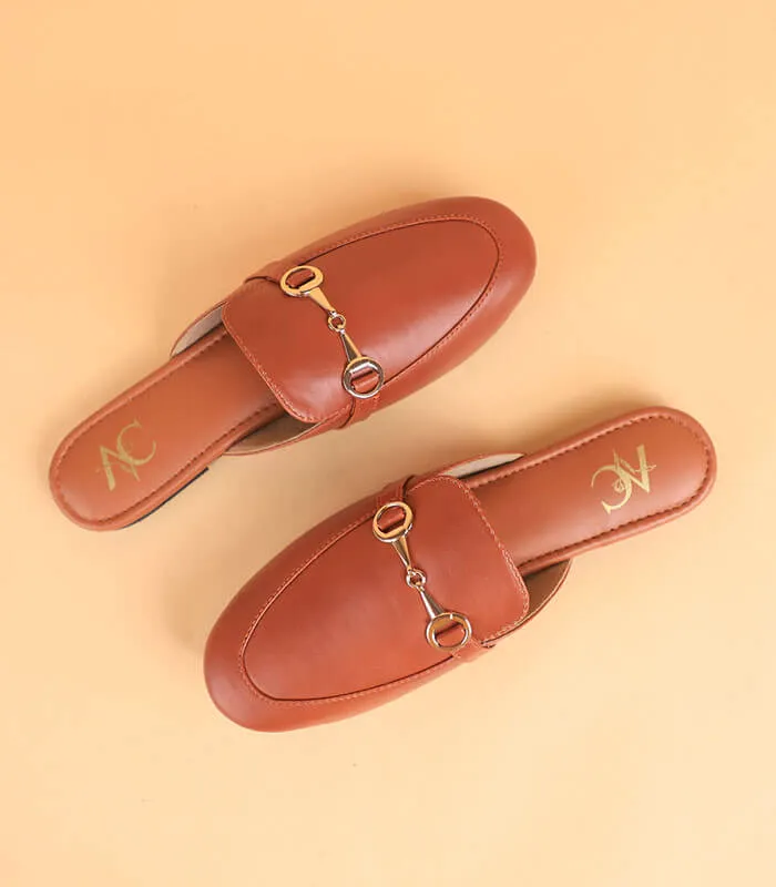 Buckled Mules For Women (Tan)