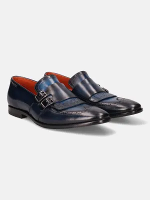 bugatti Dark Blue Premium Leather Formal Slip-Ons