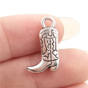 BULK 30 Zinc Alloy Western Cowboy Cowgirl Boots Charms Antique Silver Plated DIY Pendant for Bracelet 11*18mm 1.7g