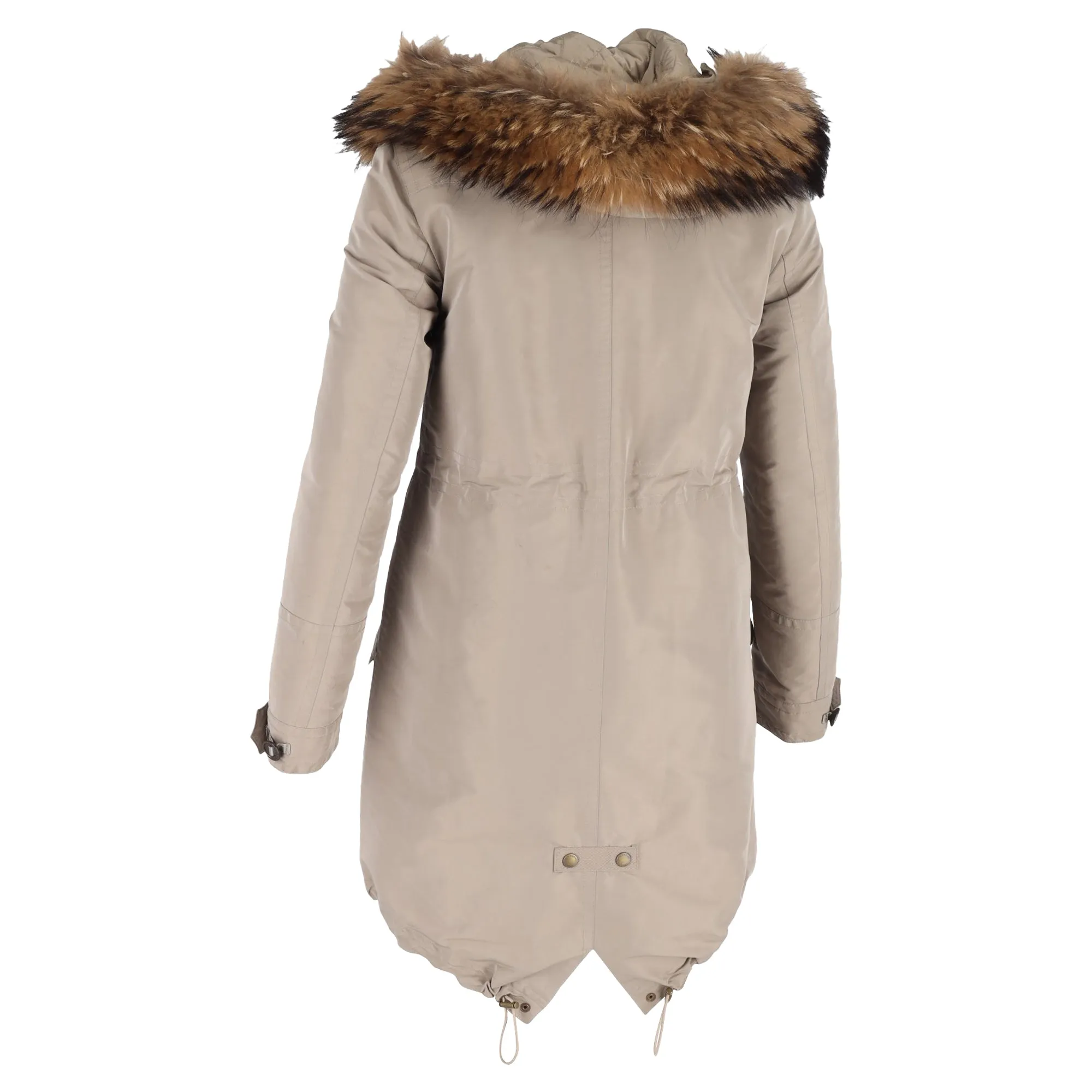 Burberry Fur Trim Buttoned Down Peacoat in Beige Polyamide