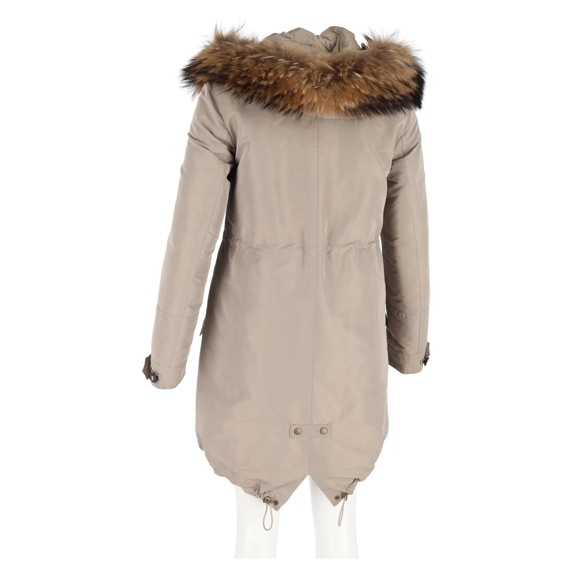 Burberry Fur Trim Buttoned Down Peacoat in Beige Polyamide