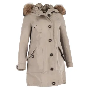 Burberry Fur Trim Buttoned Down Peacoat in Beige Polyamide