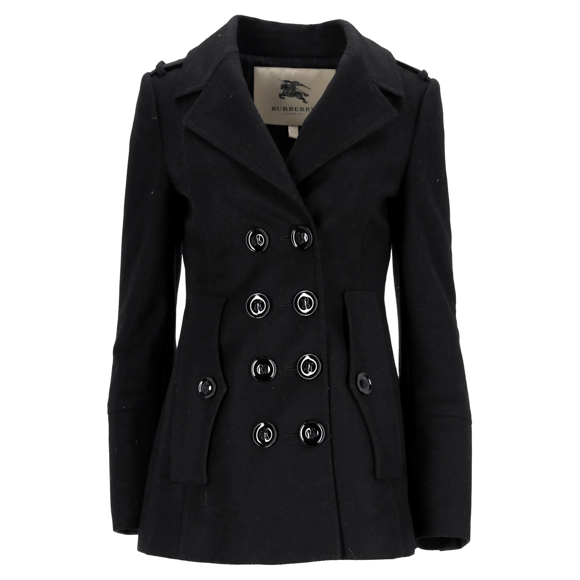 Burberry London Double-Breasted Peacoat in Black Wool