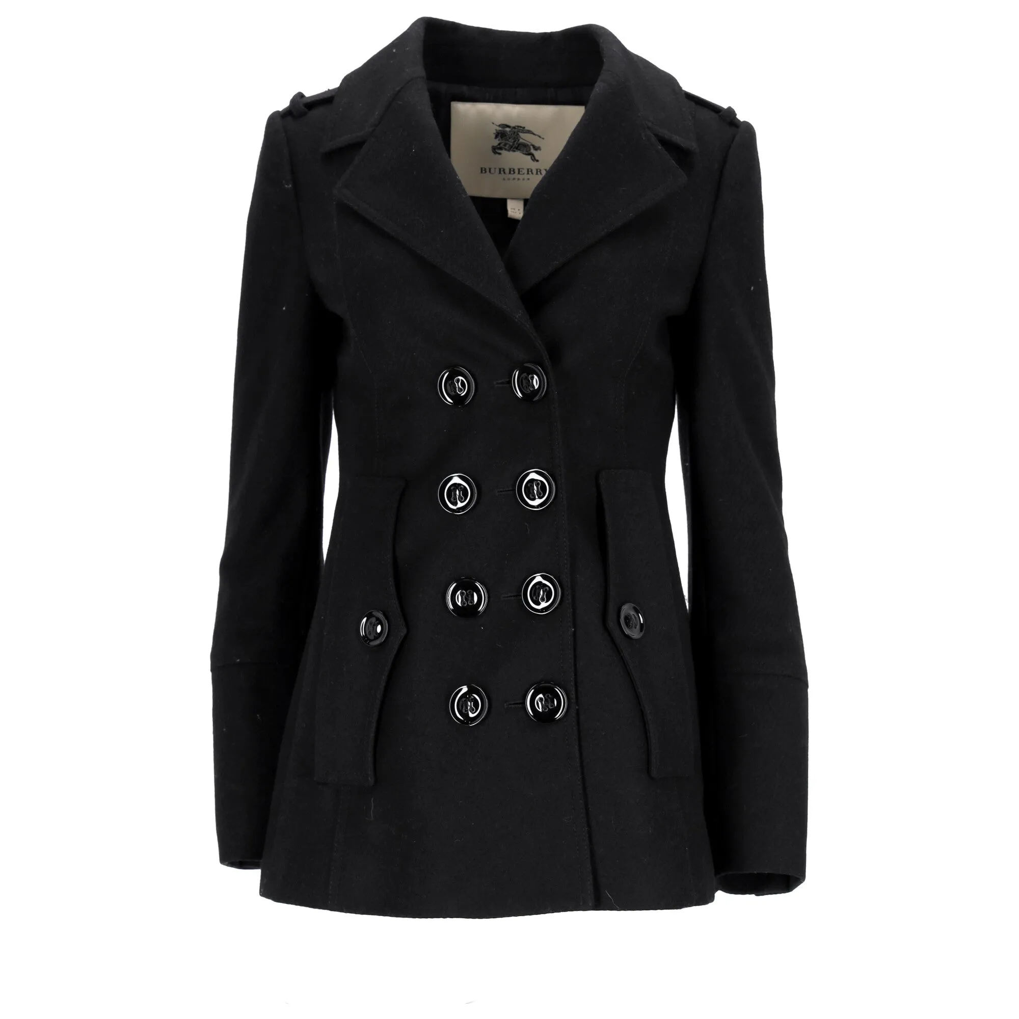 Burberry London Double-Breasted Peacoat in Black Wool