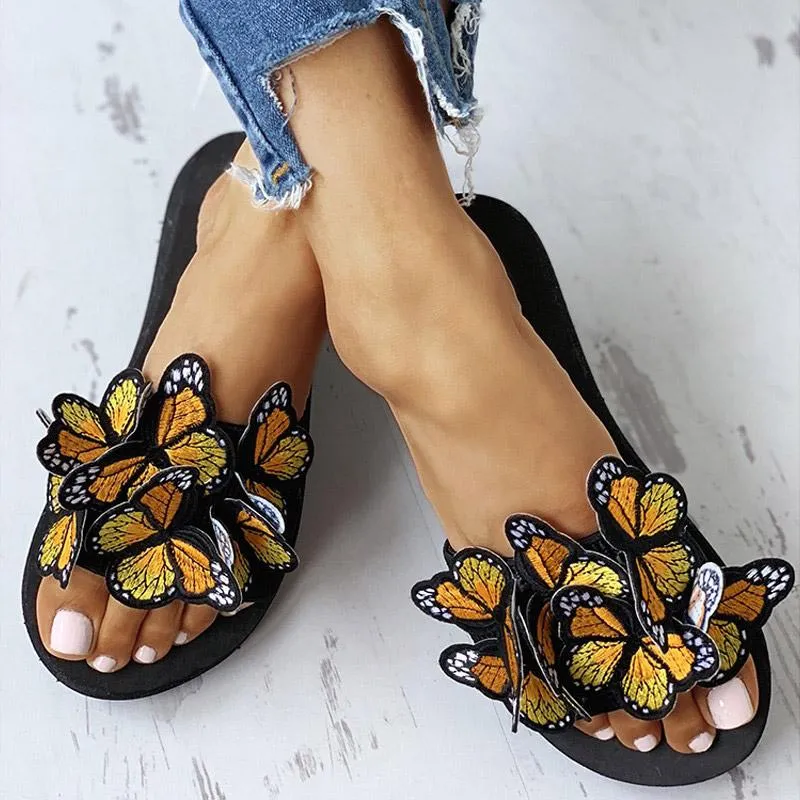 Butterfly Embellished Flat Casual Sandals
