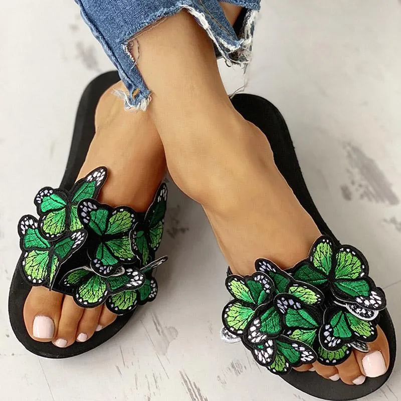 Butterfly Embellished Flat Casual Sandals