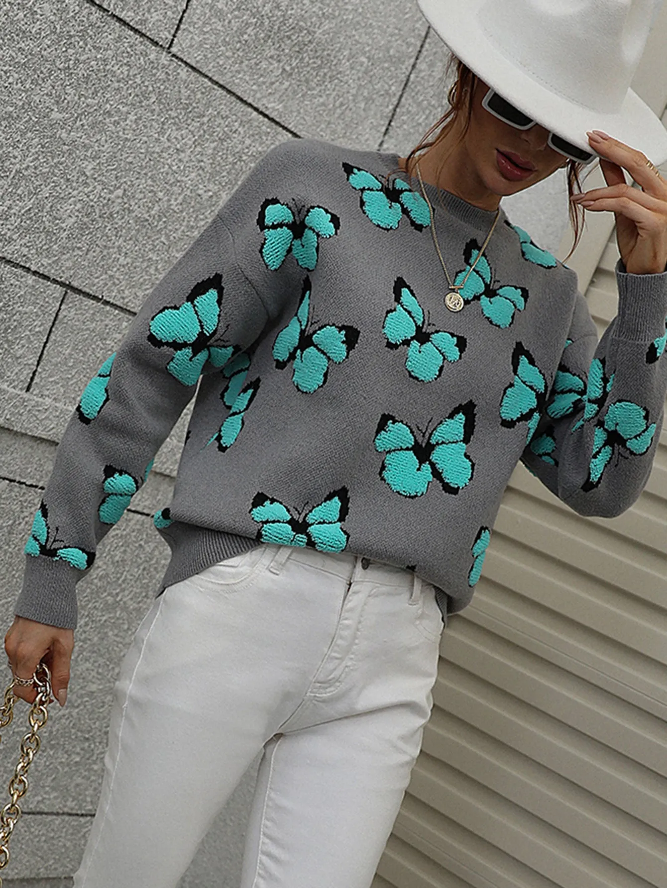 Butterfly Knit Top - Grey