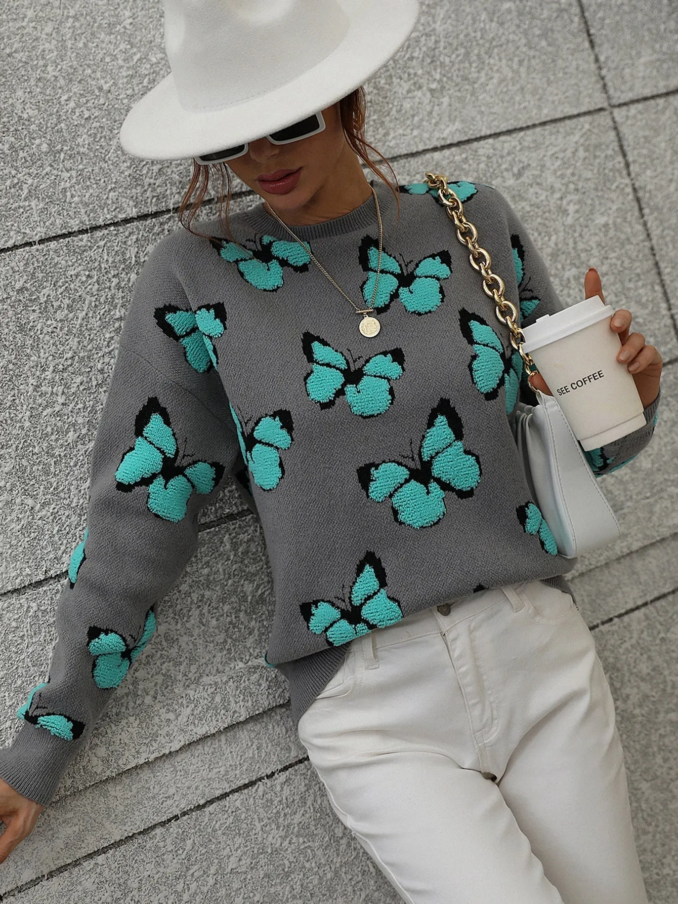 Butterfly Knit Top - Grey